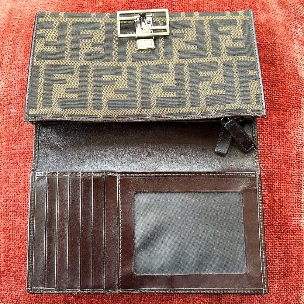 FENDI Zucca Large Clutch Wallet Tobacco Black - Picture 9 of 11